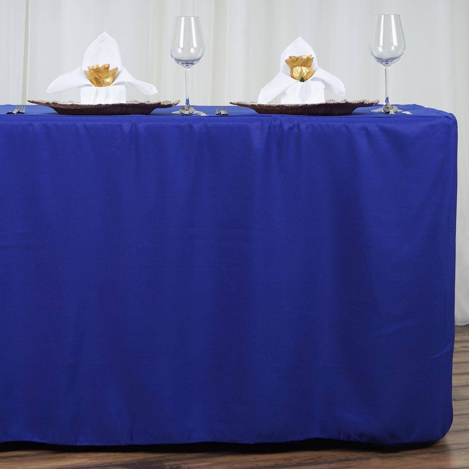 Fitted Polyester 72"x30" Rectangle Tablecloth Royal Blue - Durable and Easy to Maintain Table Cover - Linen Luxes