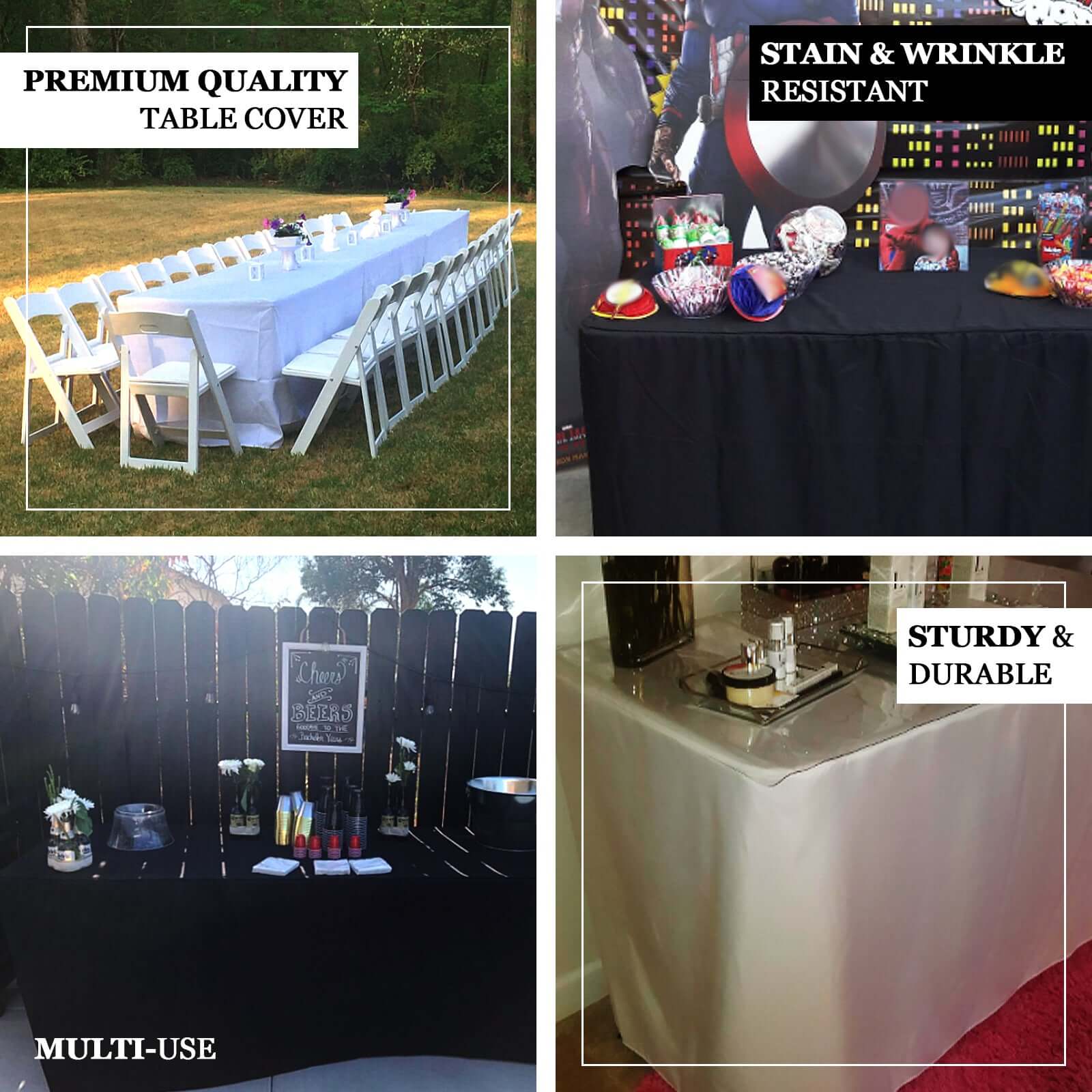 Fitted Polyester 72"x30" Rectangle Tablecloth White - Durable and Easy to Maintain Table Cover for Weddings & Banquets - Linen Luxes