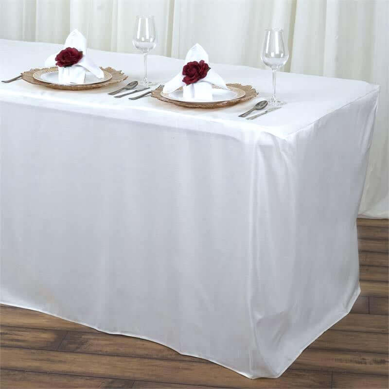 Fitted Polyester 72"x30" Rectangle Tablecloth White - Durable and Easy to Maintain Table Cover for Weddings & Banquets - Linen Luxes