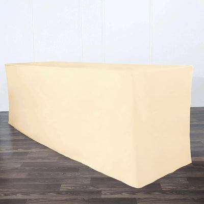 Fitted Polyester 96"x30" Rectangle Tablecloth Beige - Durable and Easy to Maintain Table Cover - Linen Luxes