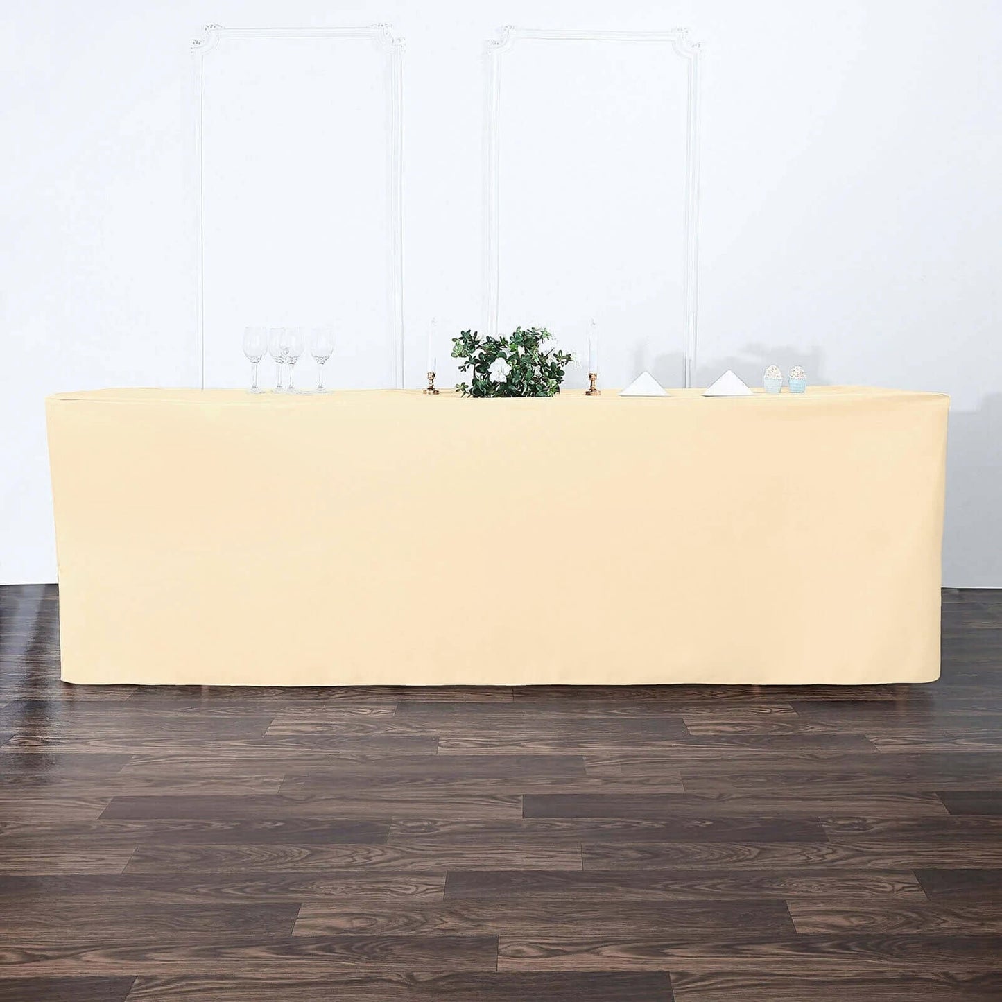 Fitted Polyester 96"x30" Rectangle Tablecloth Beige - Durable and Easy to Maintain Table Cover - Linen Luxes