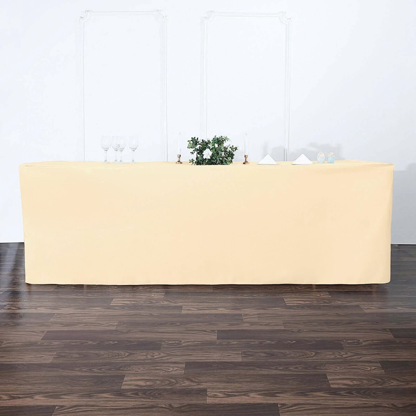 Fitted Polyester 96"x30" Rectangle Tablecloth Beige - Durable and Easy to Maintain Table Cover - Linen Luxes