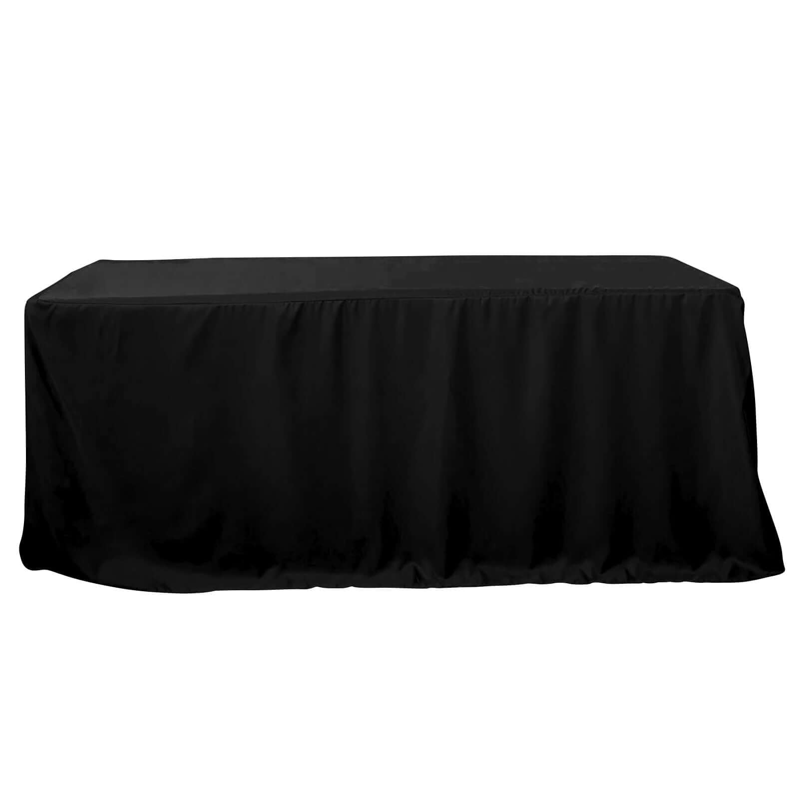 Fitted Polyester 96"x30" Rectangle Tablecloth Black - Durable and Easy to Maintain Table Cover - Linen Luxes