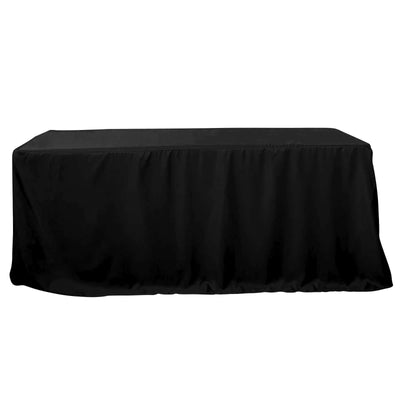 Fitted Polyester 96"x30" Rectangle Tablecloth Black - Durable and Easy to Maintain Table Cover - Linen Luxes