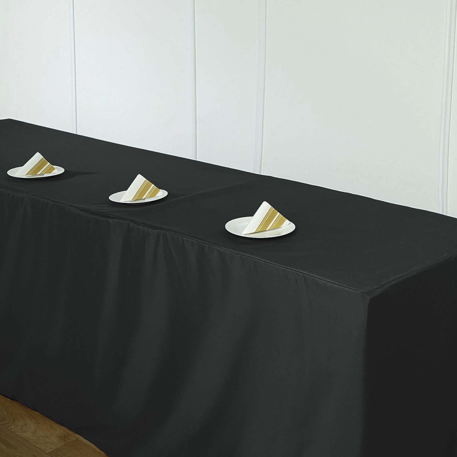 Fitted Polyester 96"x30" Rectangle Tablecloth Black - Durable and Easy to Maintain Table Cover - Linen Luxes