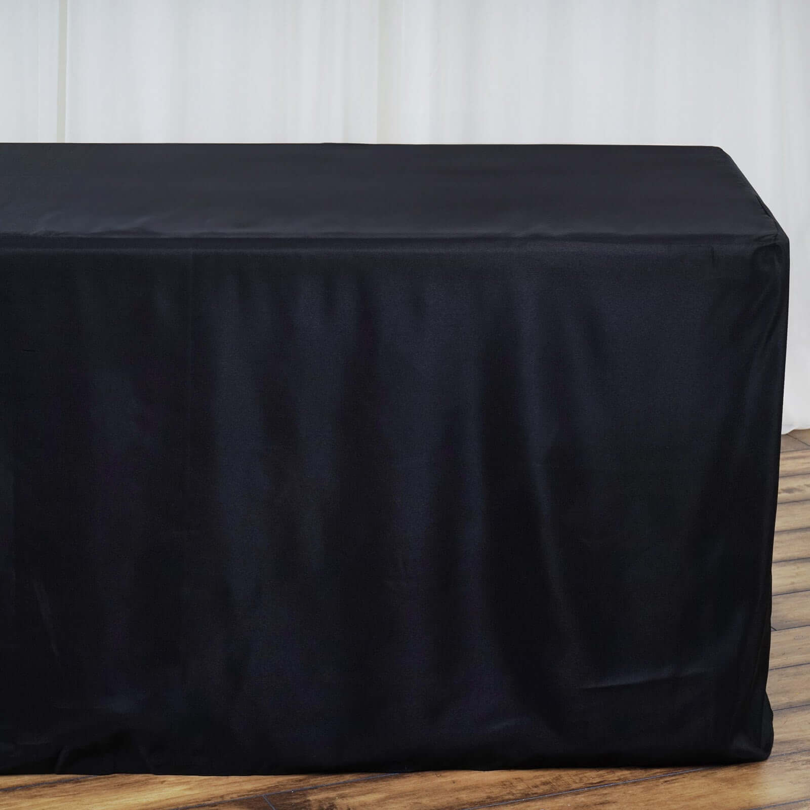 Fitted Polyester 96"x30" Rectangle Tablecloth Black - Durable and Easy to Maintain Table Cover - Linen Luxes