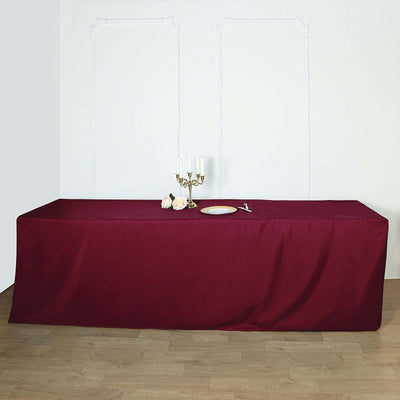 Fitted Polyester 96"x30" Rectangle Tablecloth Burgundy - Durable and Easy to Maintain Table Cover - Linen Luxes