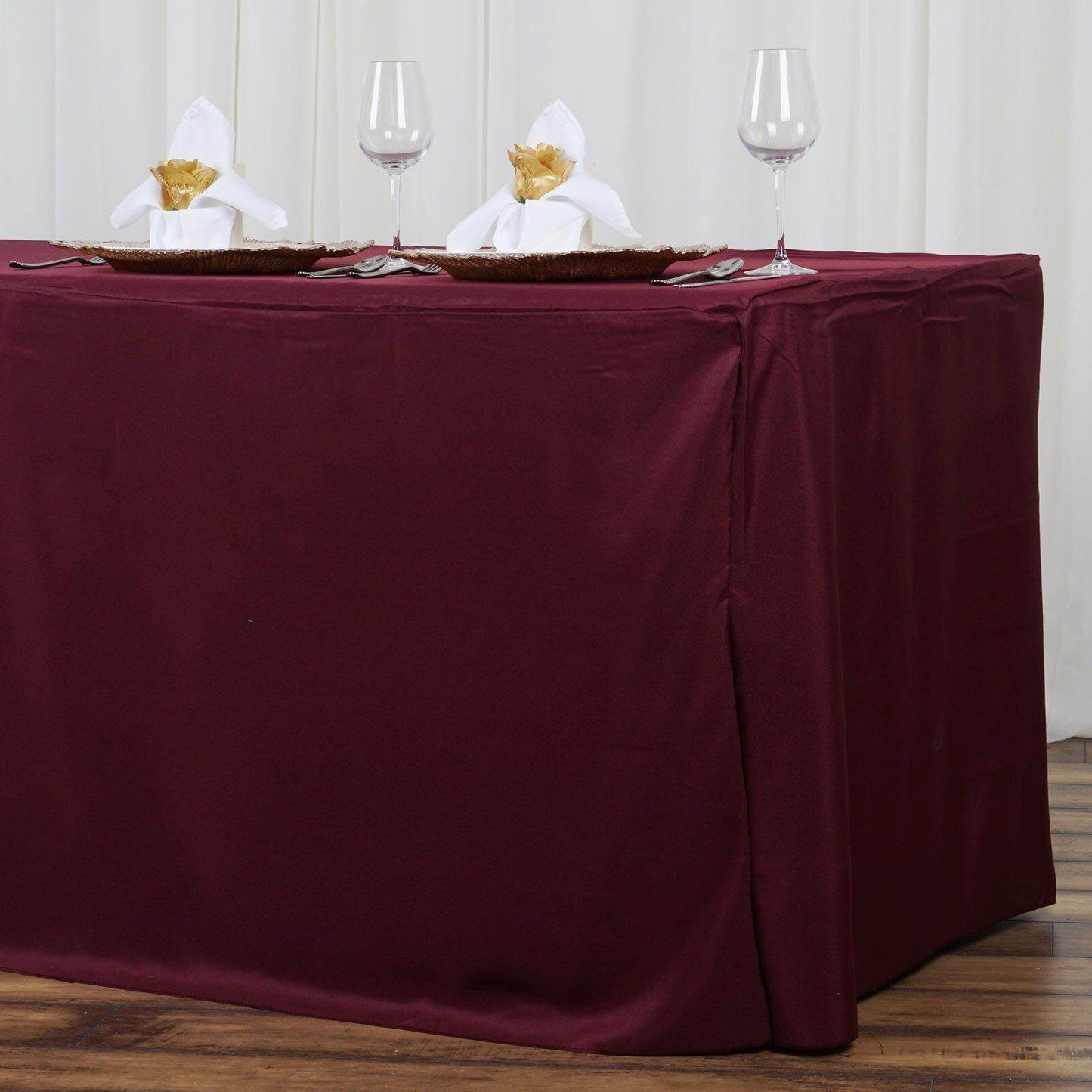 Fitted Polyester 96"x30" Rectangle Tablecloth Burgundy - Durable and Easy to Maintain Table Cover - Linen Luxes