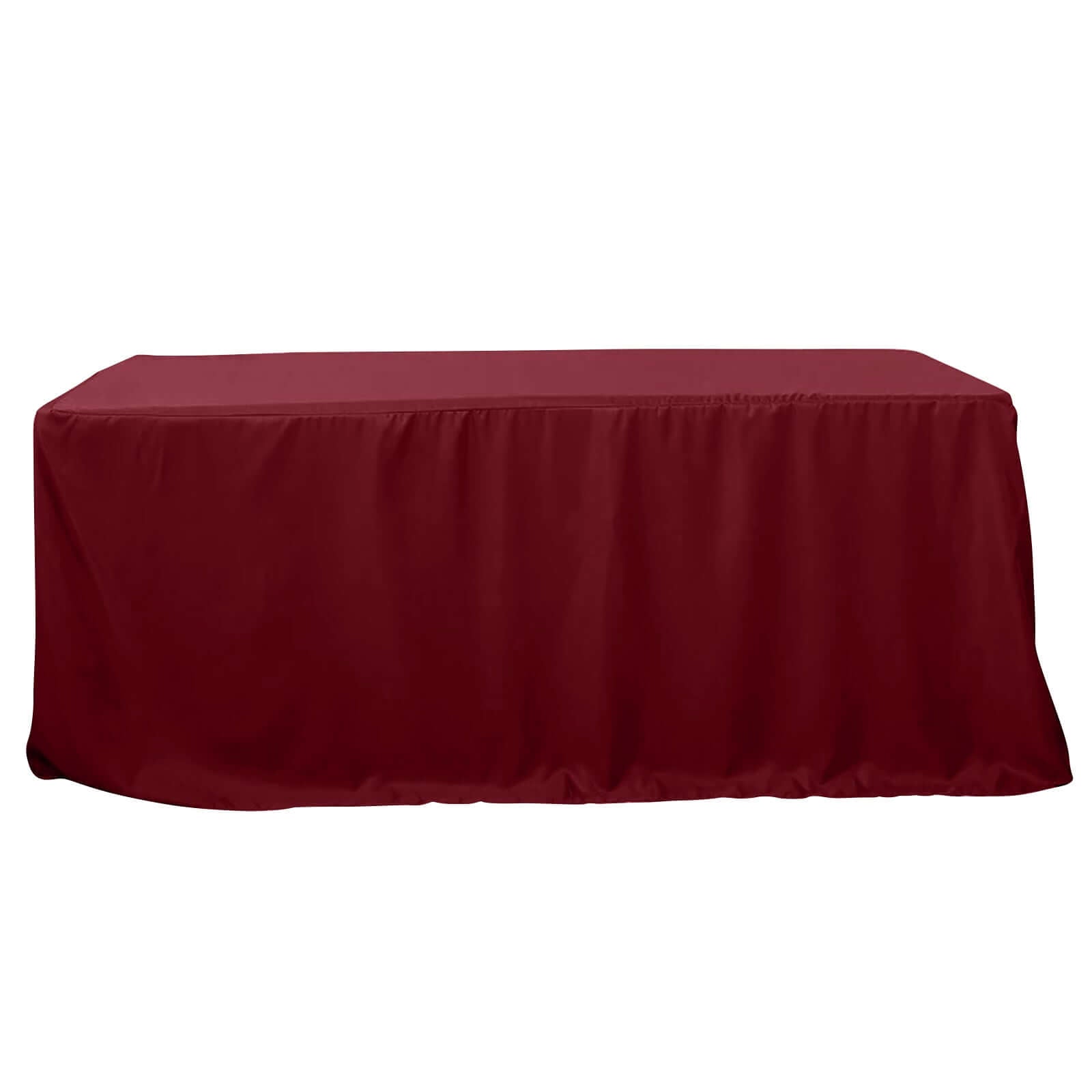 Fitted Polyester 96"x30" Rectangle Tablecloth Burgundy - Durable and Easy to Maintain Table Cover - Linen Luxes