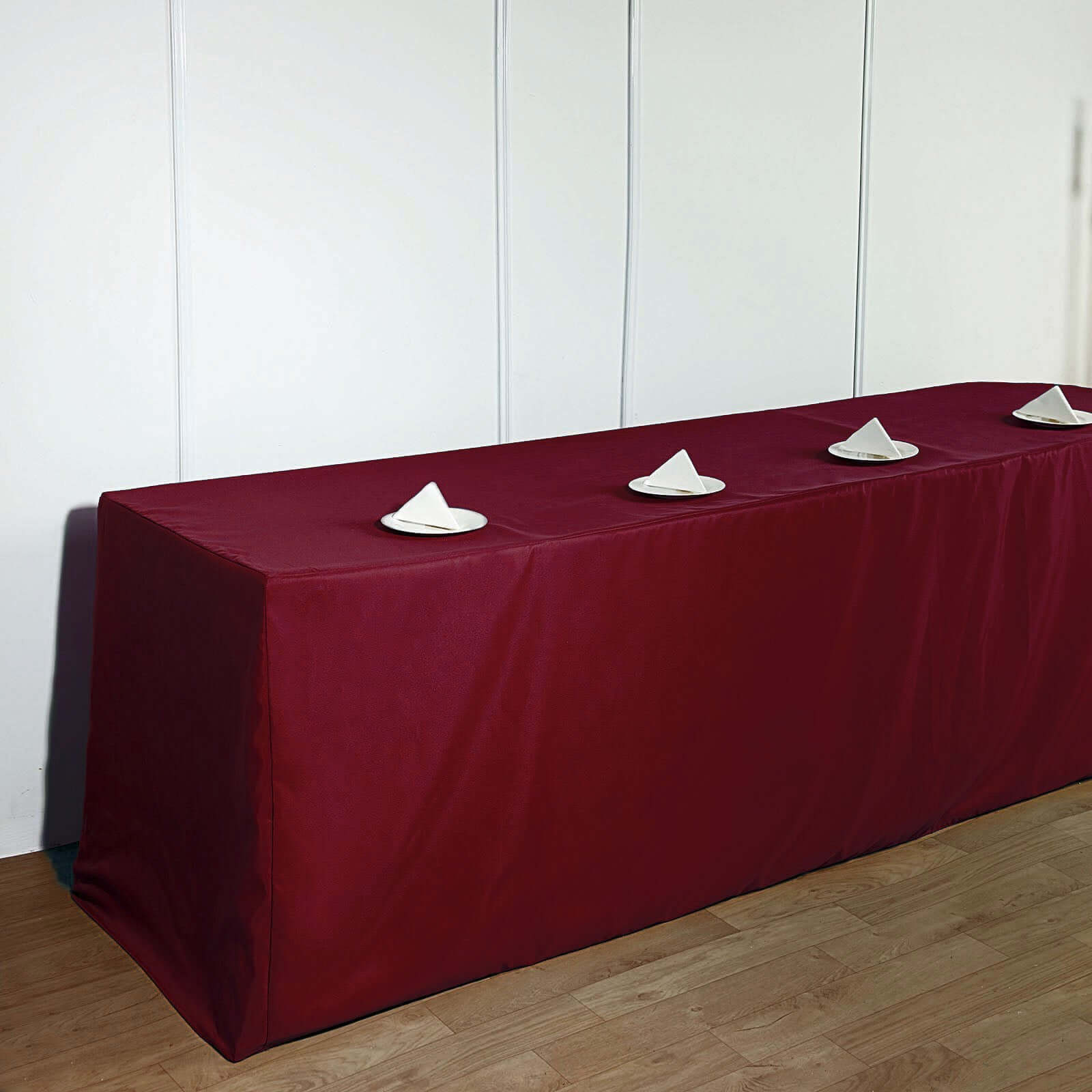 Fitted Polyester 96"x30" Rectangle Tablecloth Burgundy - Durable and Easy to Maintain Table Cover - Linen Luxes