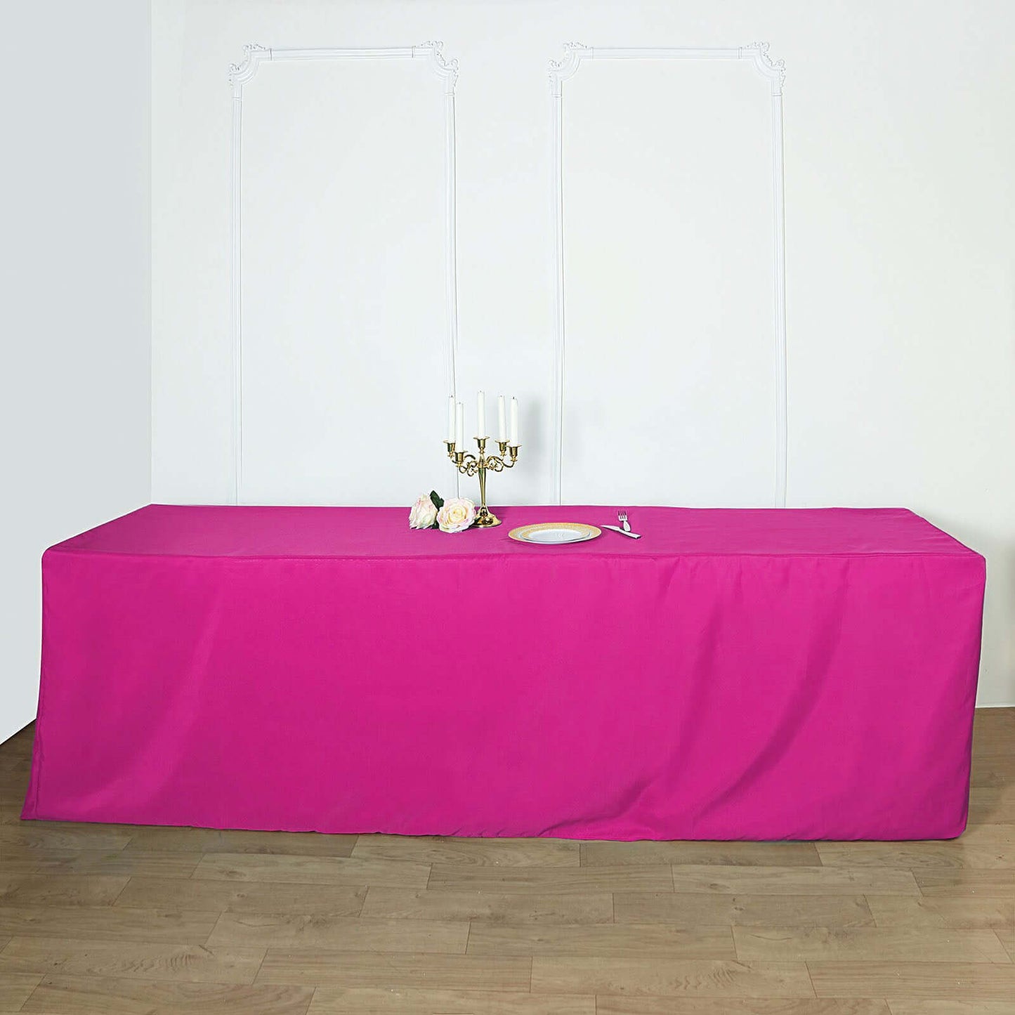 Fitted Polyester 96"x30" Rectangle Tablecloth Fuchsia - Durable and Easy to Maintain Table Cover - Linen Luxes
