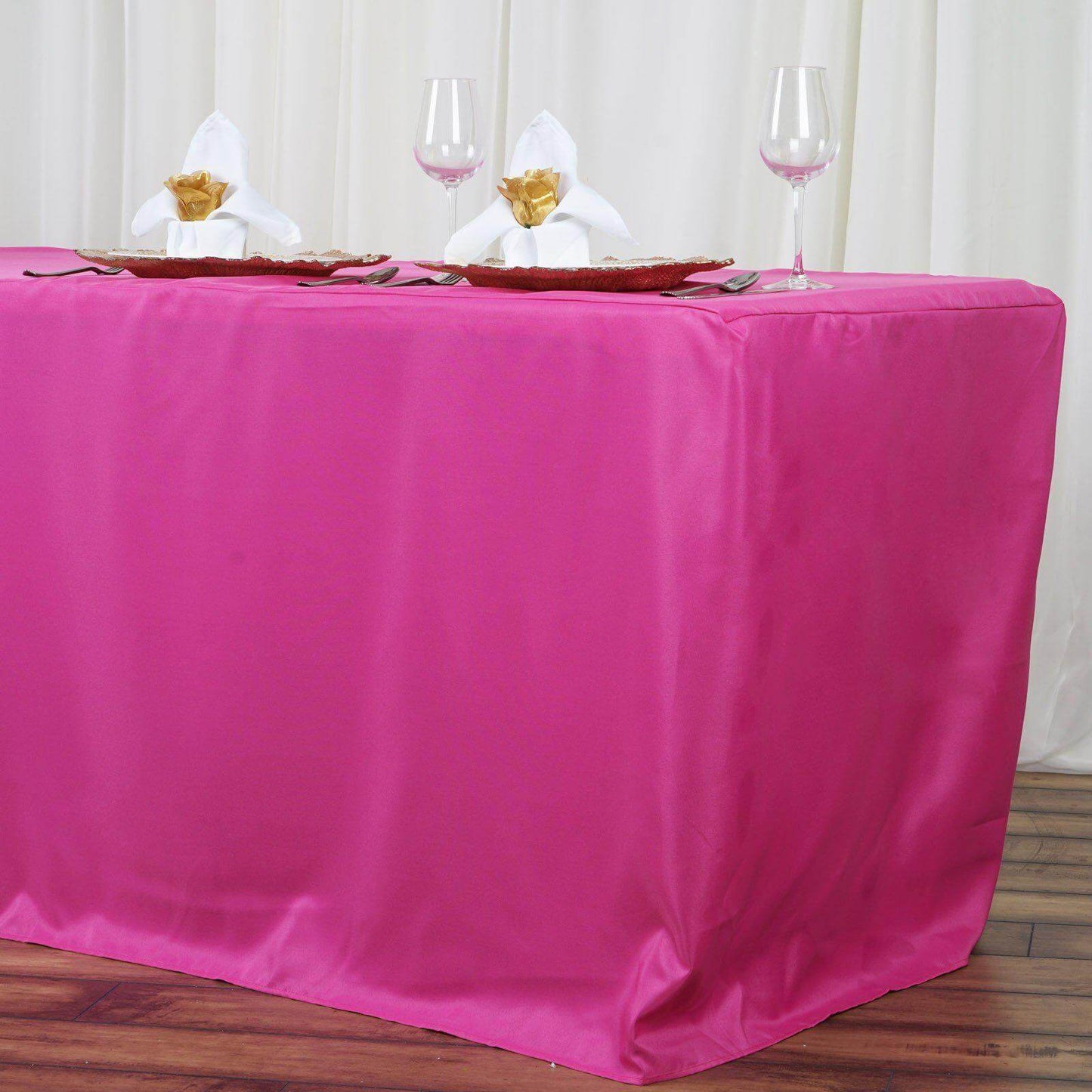 Fitted Polyester 96"x30" Rectangle Tablecloth Fuchsia - Durable and Easy to Maintain Table Cover - Linen Luxes