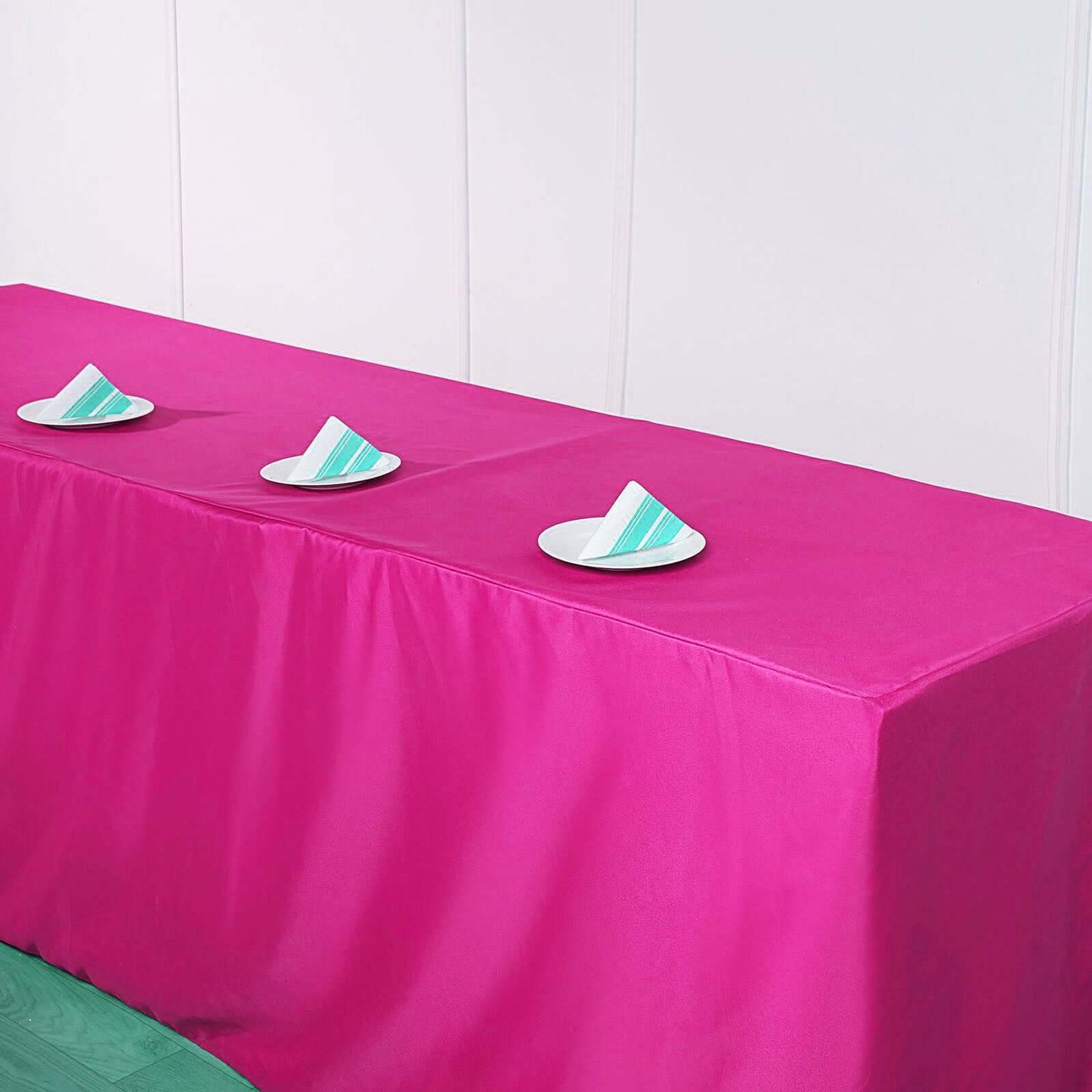 Fitted Polyester 96"x30" Rectangle Tablecloth Fuchsia - Durable and Easy to Maintain Table Cover - Linen Luxes