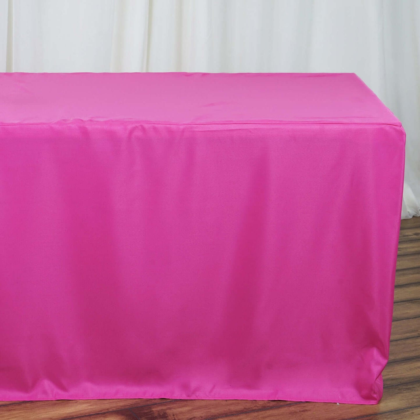 Fitted Polyester 96"x30" Rectangle Tablecloth Fuchsia - Durable and Easy to Maintain Table Cover - Linen Luxes