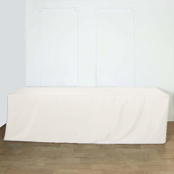 Fitted Polyester 96"x30" Rectangle Tablecloth Ivory - Durable and Easy to Maintain Table Cover - Linen Luxes