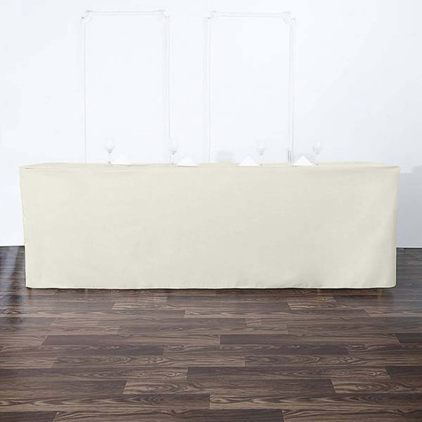 Fitted Polyester 96"x30" Rectangle Tablecloth Ivory - Durable and Easy to Maintain Table Cover - Linen Luxes