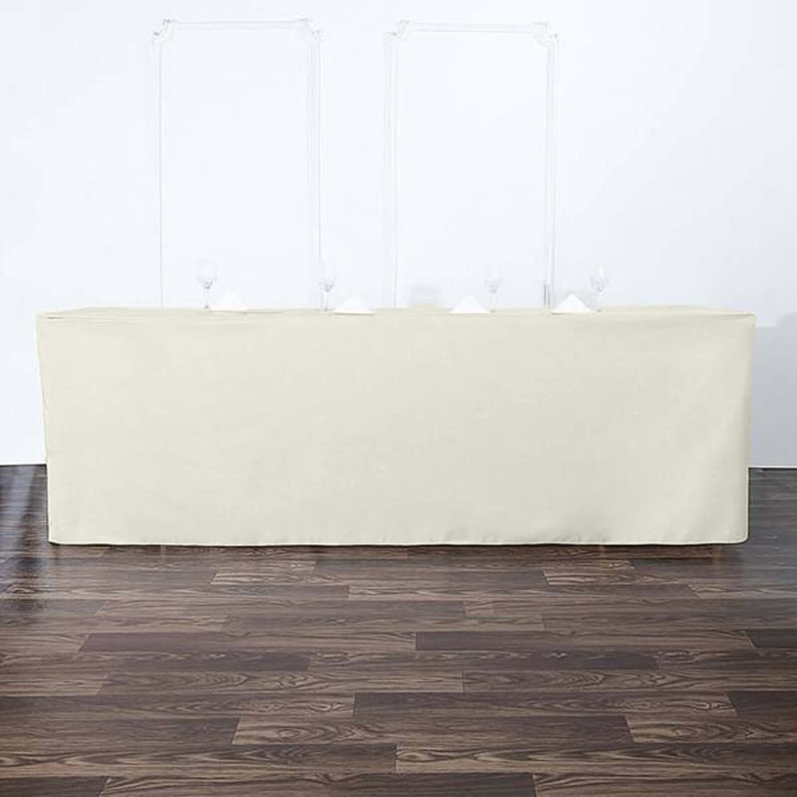 Fitted Polyester 96"x30" Rectangle Tablecloth Ivory - Durable and Easy to Maintain Table Cover - Linen Luxes