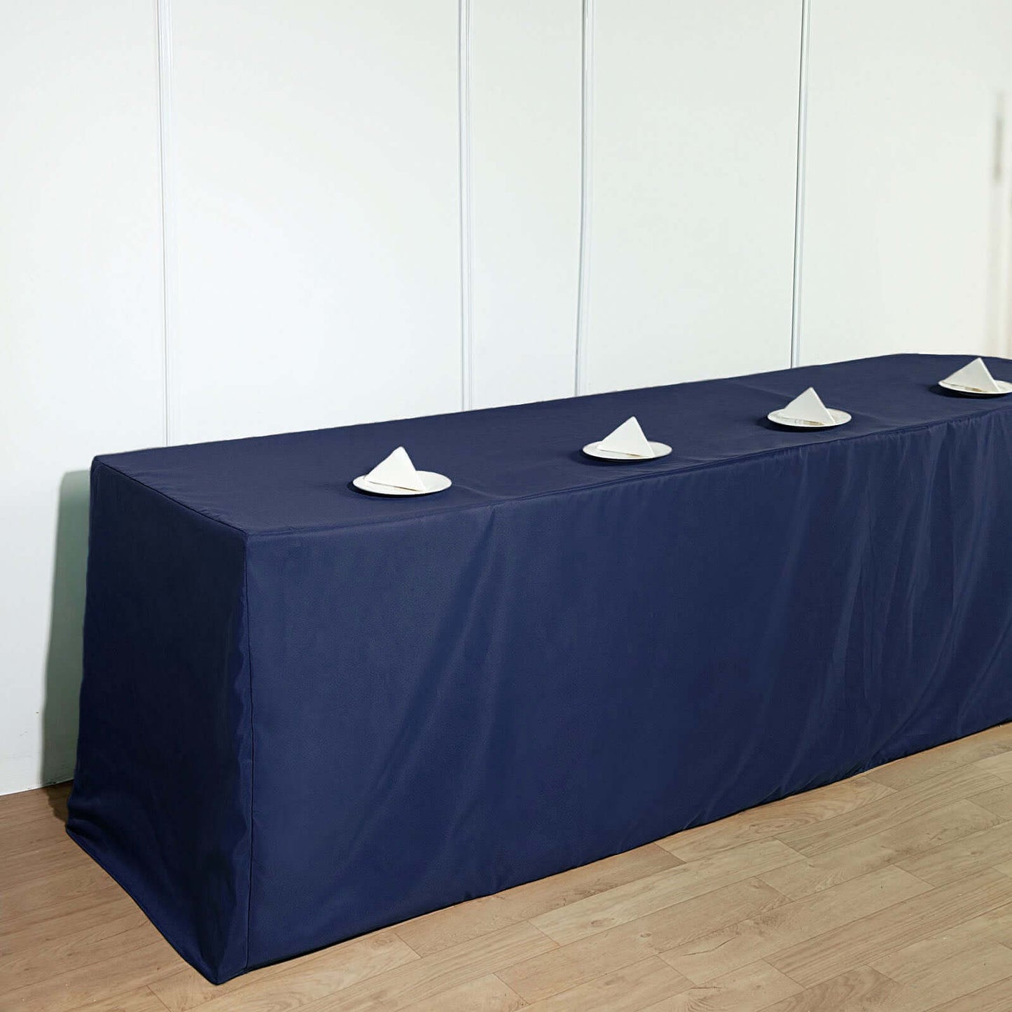 Fitted Polyester 96"x30" Rectangle Tablecloth Navy Blue - Durable and Easy to Maintain Table Cover - Linen Luxes