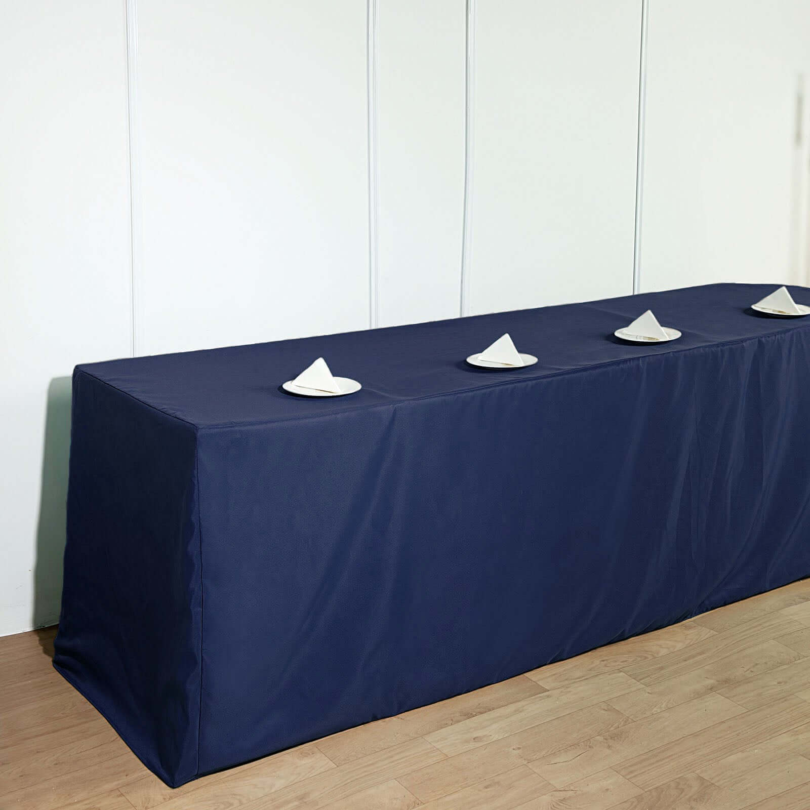 Fitted Polyester 96"x30" Rectangle Tablecloth Navy Blue - Durable and Easy to Maintain Table Cover - Linen Luxes