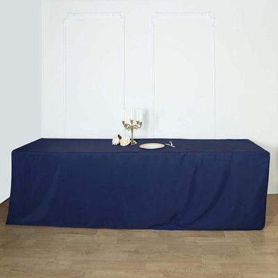 Fitted Polyester 96"x30" Rectangle Tablecloth Navy Blue - Durable and Easy to Maintain Table Cover - Linen Luxes