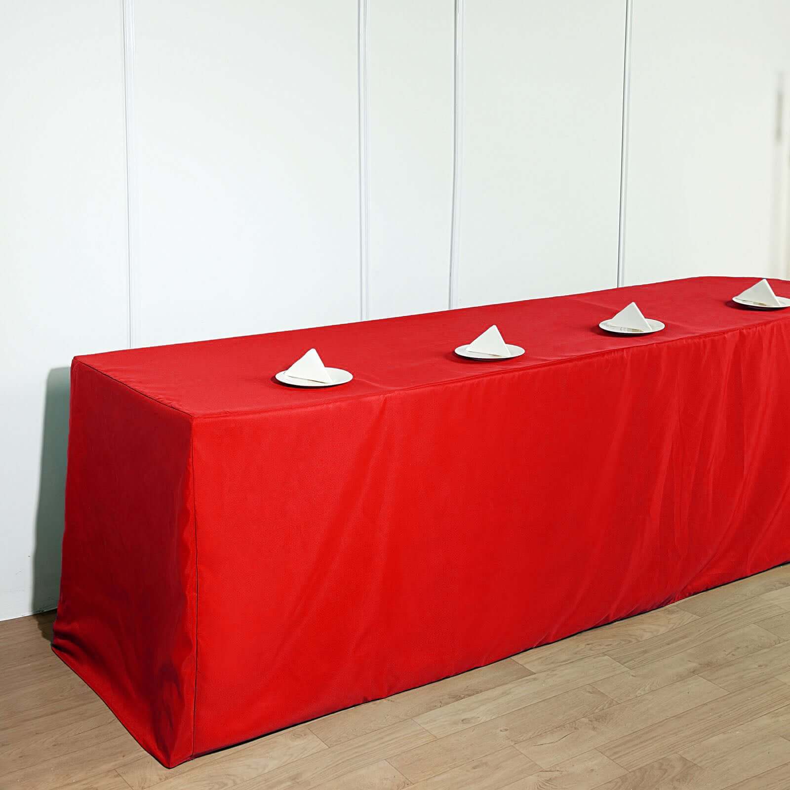 Fitted Polyester 96"x30" Rectangle Tablecloth Red - Durable and Easy to Maintain Table Cover - Linen Luxes