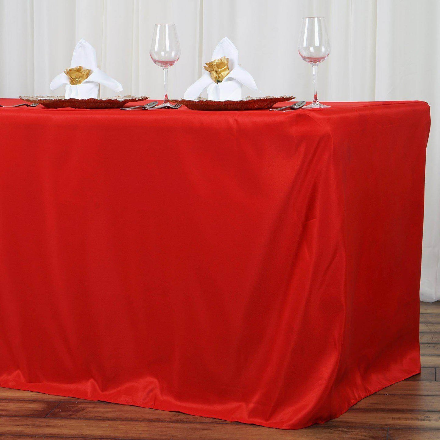 Fitted Polyester 96"x30" Rectangle Tablecloth Red - Durable and Easy to Maintain Table Cover - Linen Luxes