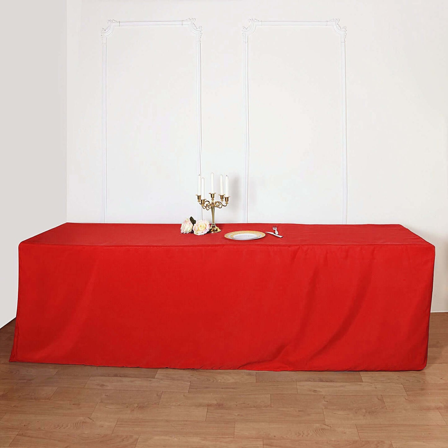 Fitted Polyester 96"x30" Rectangle Tablecloth Red - Durable and Easy to Maintain Table Cover - Linen Luxes