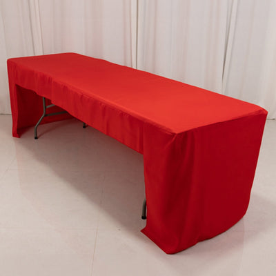Fitted Polyester 96"x30" Rectangle Tablecloth Red with Open Back Design - Easy to Maintain and Wrinkle-Resistant Table Cover for Trade Shows & Displays
