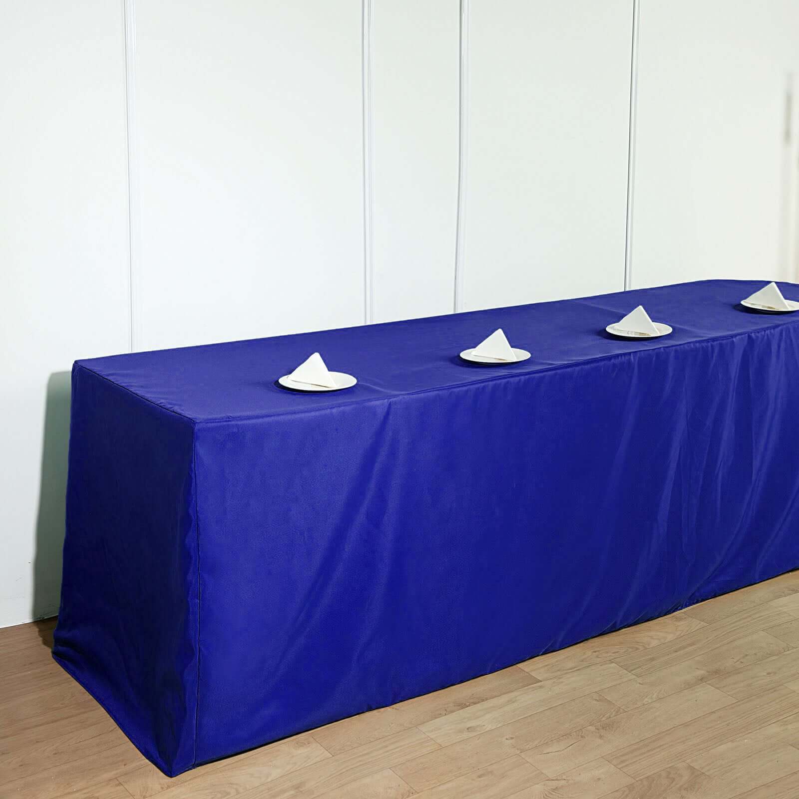 Fitted Polyester 96"x30" Rectangle Tablecloth Royal Blue - Durable and Easy to Maintain Table Cover - Linen Luxes