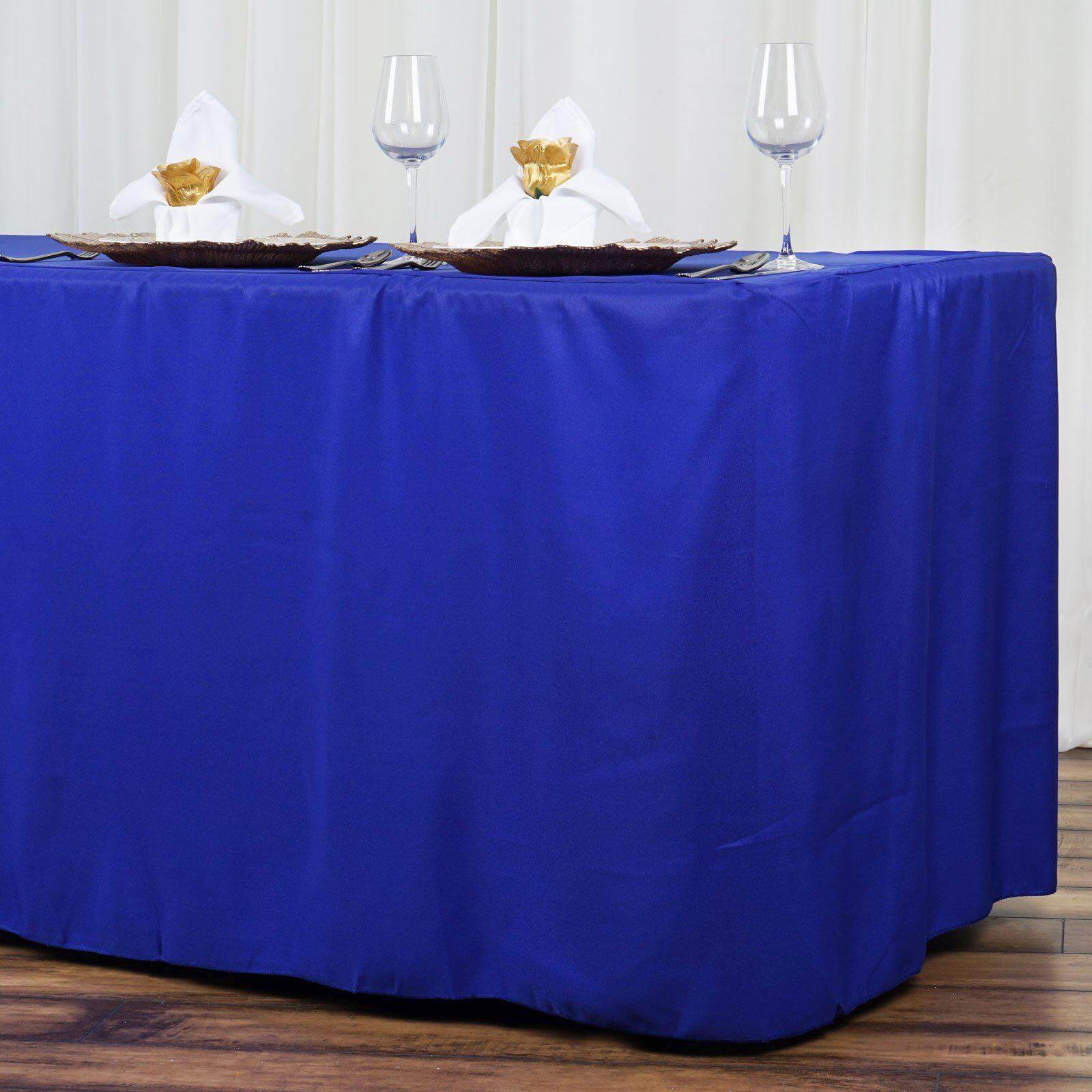 Fitted Polyester 96"x30" Rectangle Tablecloth Royal Blue - Durable and Easy to Maintain Table Cover - Linen Luxes
