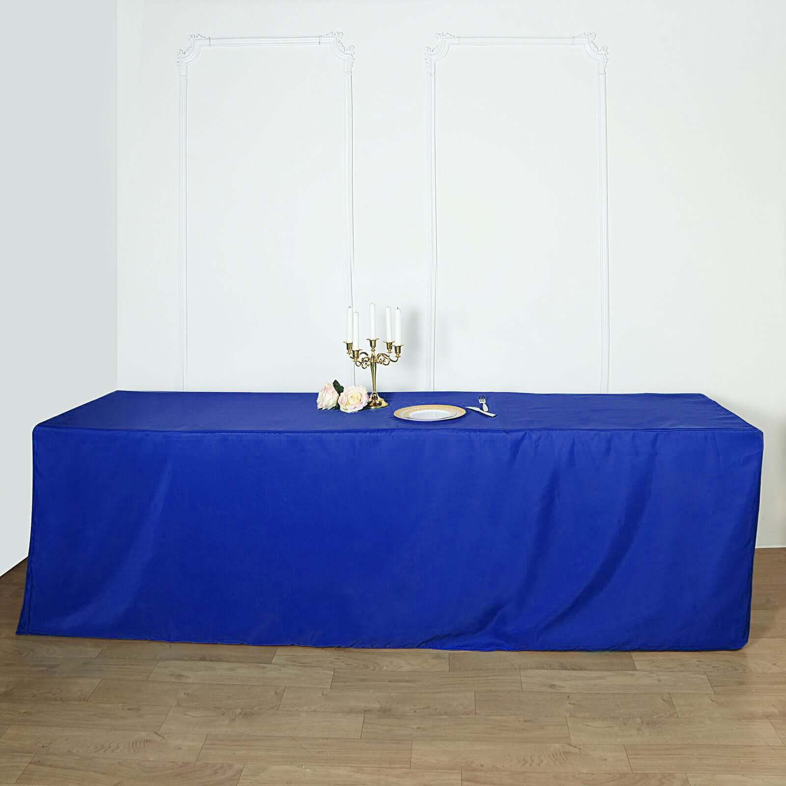 Fitted Polyester 96"x30" Rectangle Tablecloth Royal Blue - Durable and Easy to Maintain Table Cover - Linen Luxes