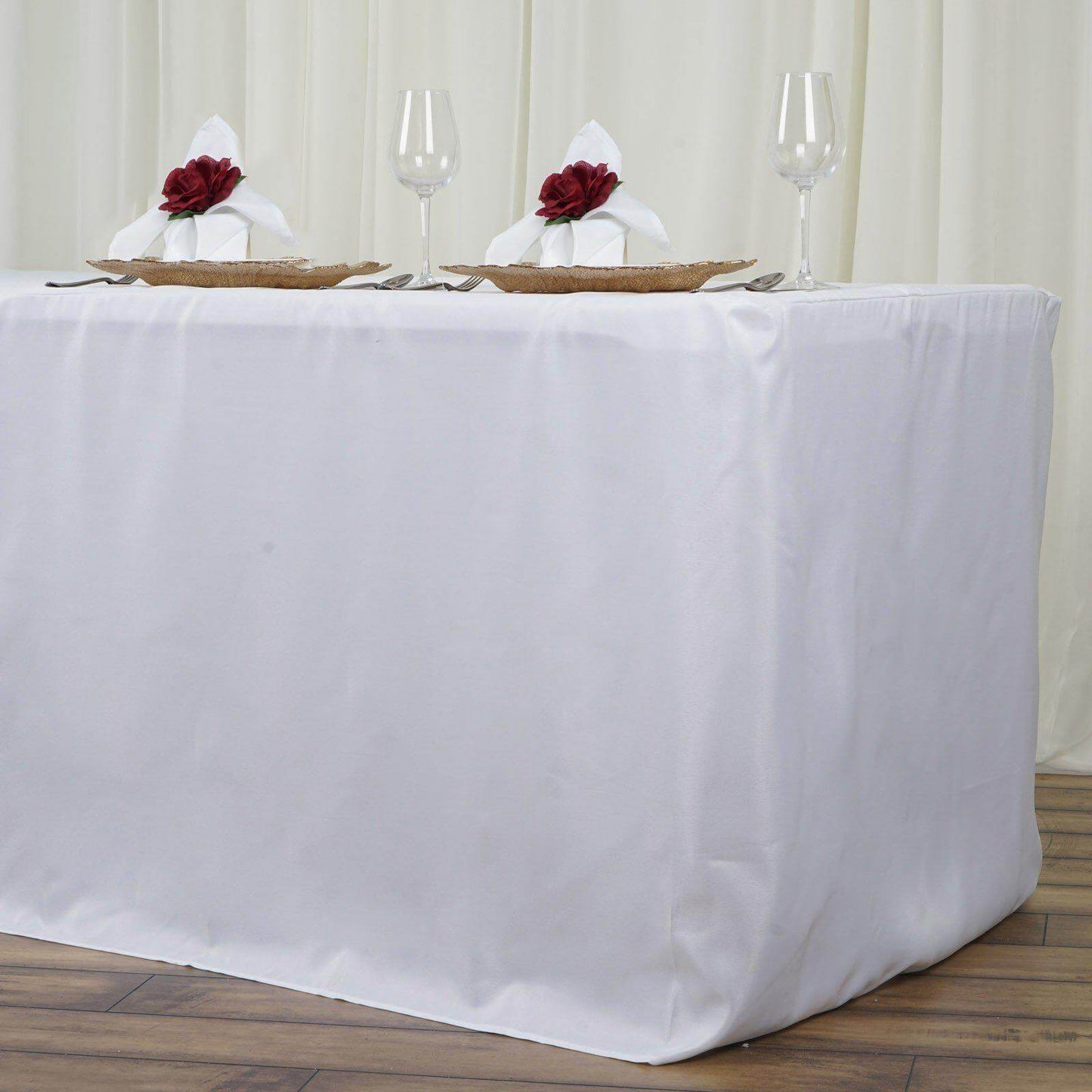 Fitted Polyester 96"x30" Rectangle Tablecloth White - Durable and Easy to Maintain Table Cover for Trade Shows, Catering & Events - Linen Luxes