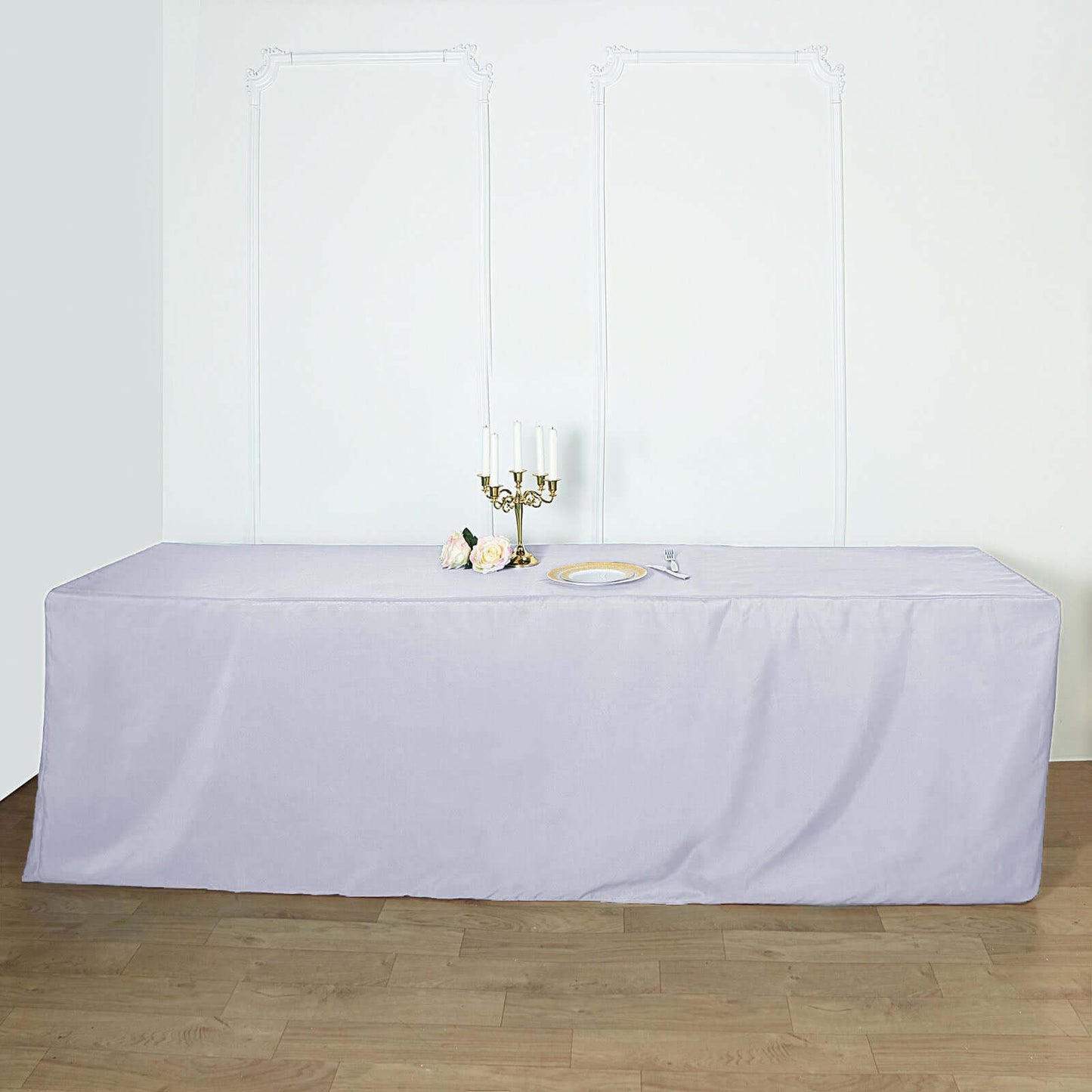 Fitted Polyester 96"x30" Rectangle Tablecloth White - Durable and Easy to Maintain Table Cover for Trade Shows, Catering & Events - Linen Luxes