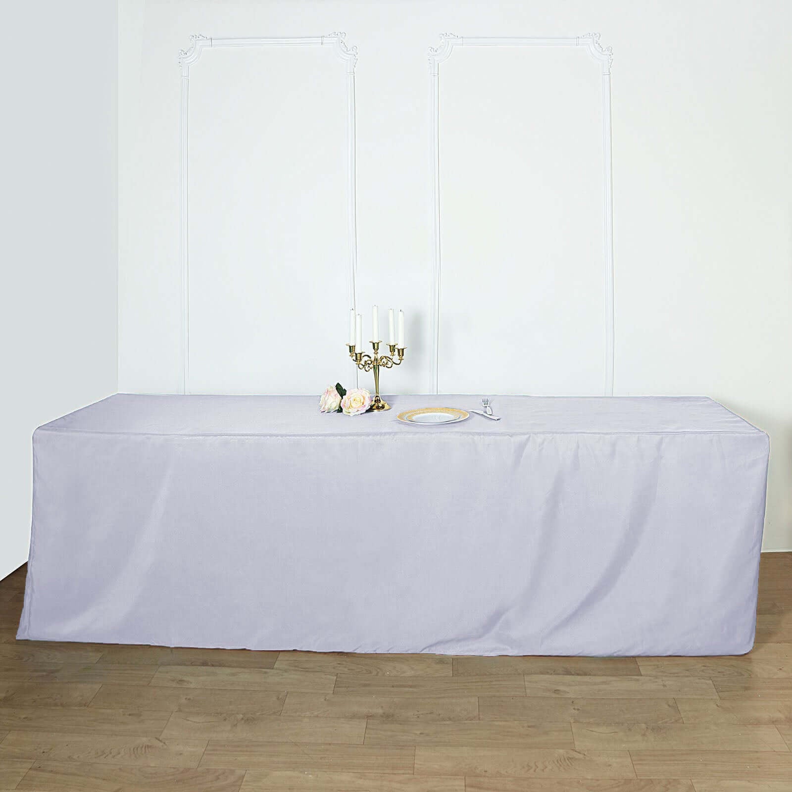 Fitted Polyester 96"x30" Rectangle Tablecloth White - Durable and Easy to Maintain Table Cover for Trade Shows, Catering & Events - Linen Luxes
