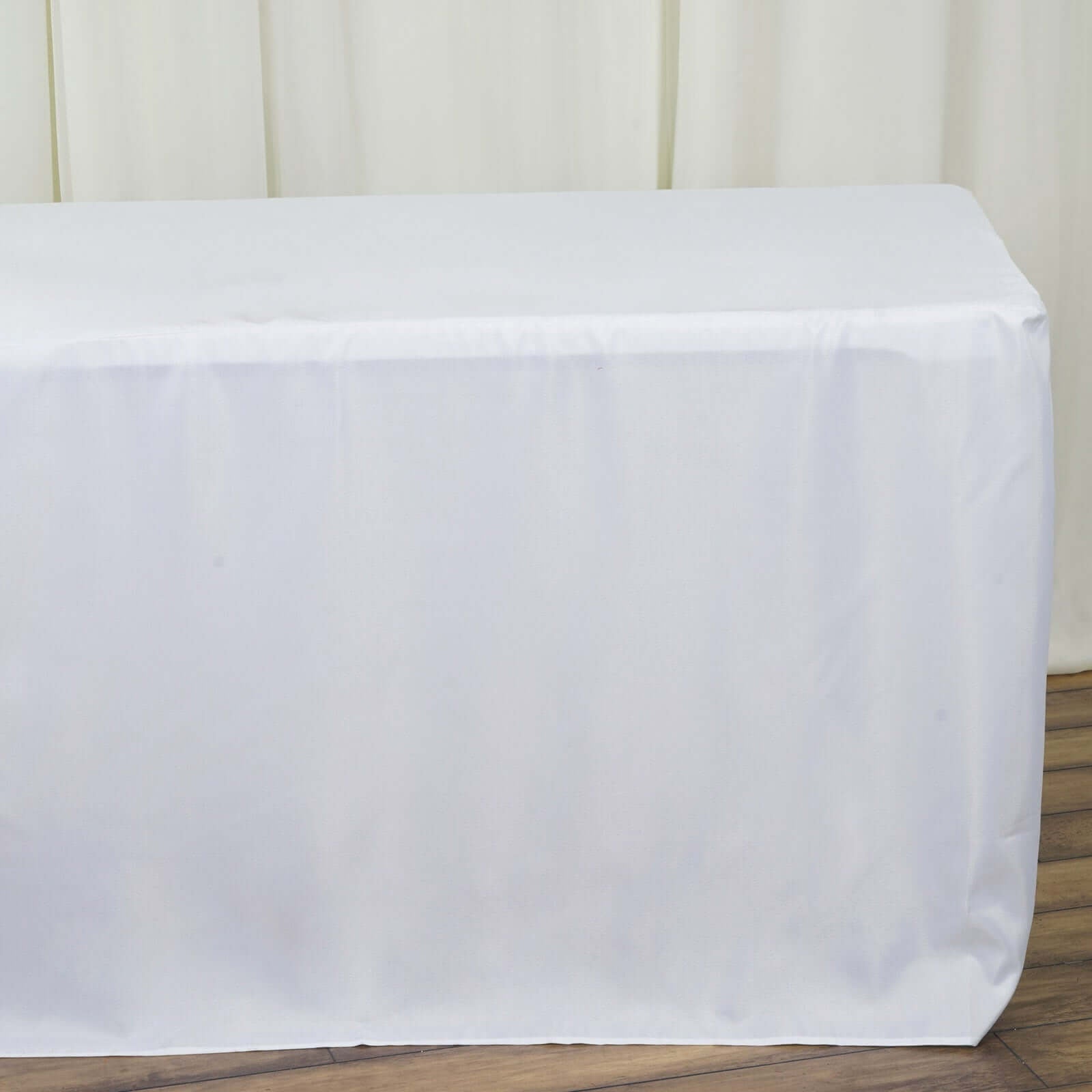Fitted Polyester 96"x30" Rectangle Tablecloth White - Durable and Easy to Maintain Table Cover for Trade Shows, Catering & Events - Linen Luxes