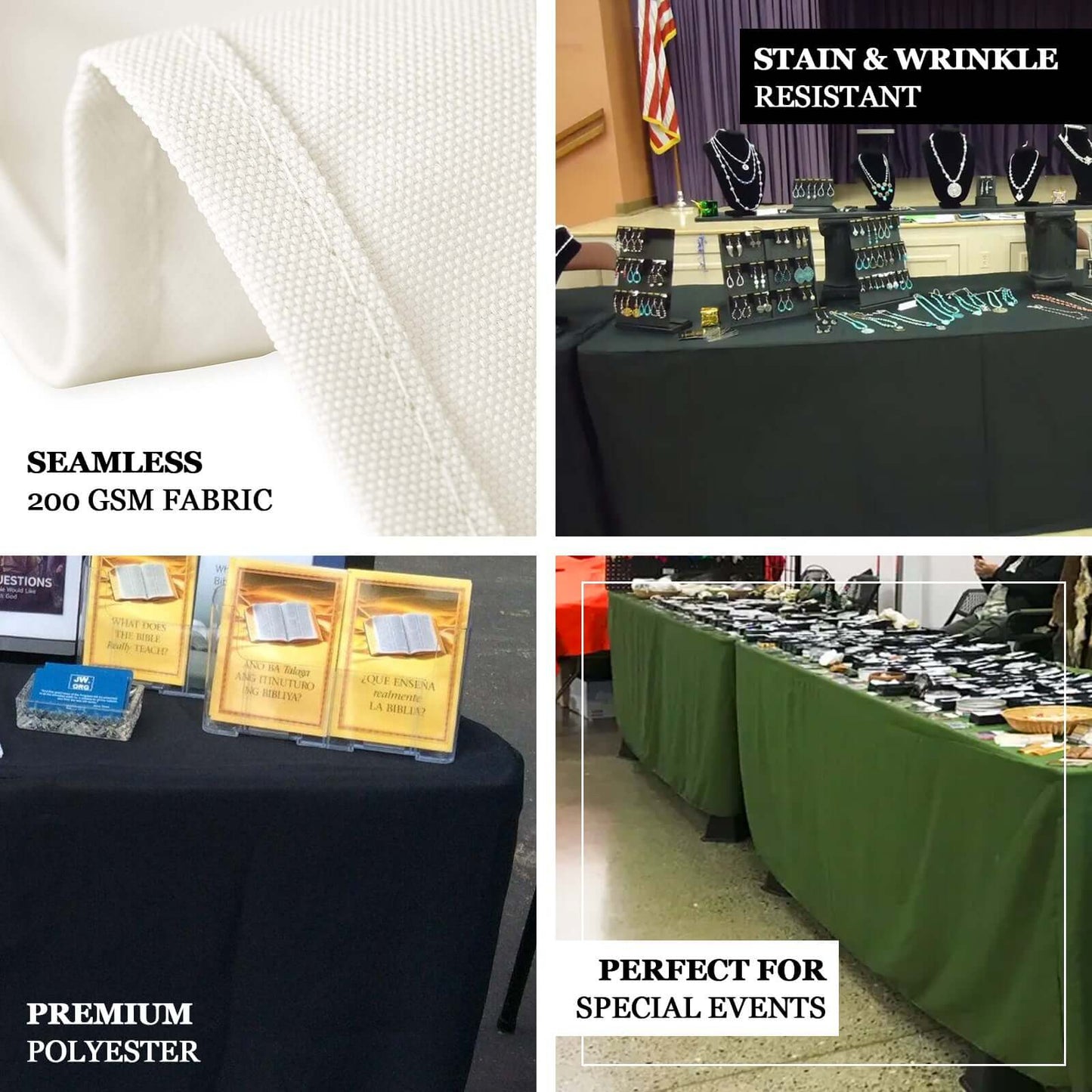 Fitted Polyester 96"x30" Rectangle Tablecloth White - Durable and Easy to Maintain Table Cover for Trade Shows, Catering & Events - Linen Luxes