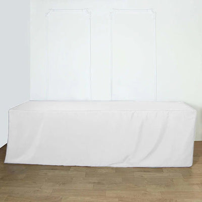 Fitted Polyester 96"x30" Rectangle Tablecloth White - Durable and Easy to Maintain Table Cover for Trade Shows, Catering & Events - Linen Luxes