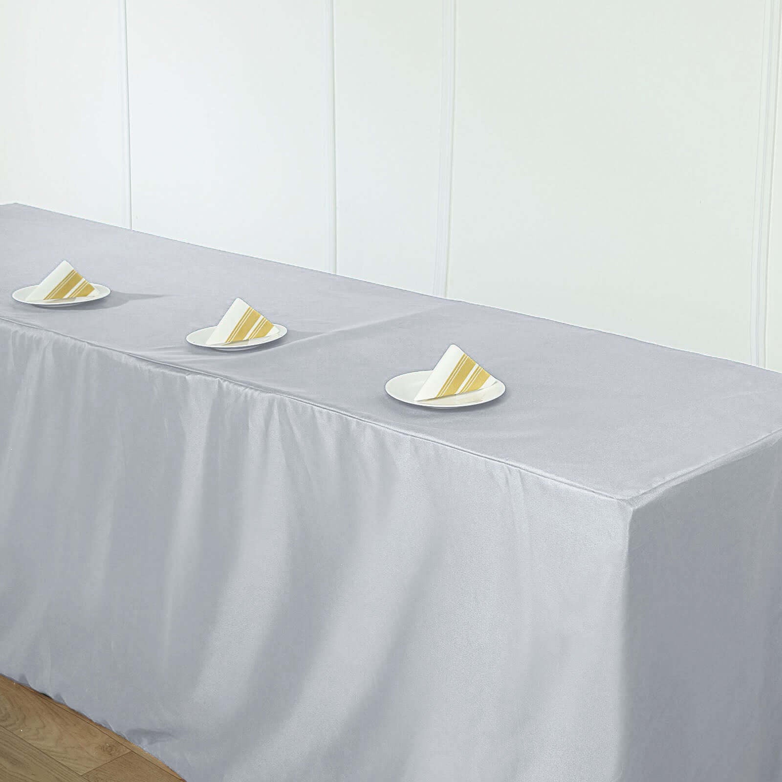 Fitted Polyester 96"x30" Rectangle Tablecloth White - Durable and Easy to Maintain Table Cover for Trade Shows, Catering & Events - Linen Luxes
