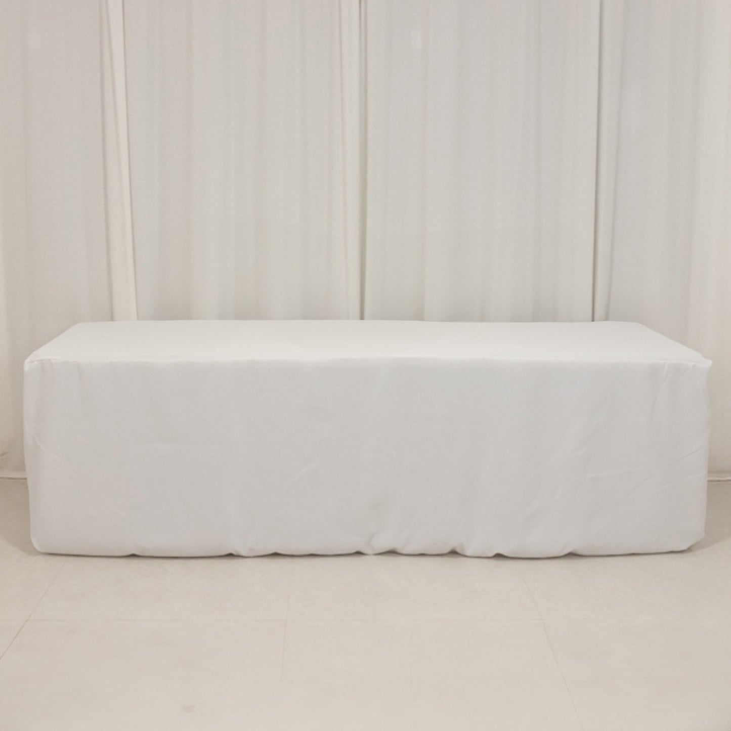Premium Polyester 8ft Rectangle Tablecloth White Durable Fitted 220GSM Table Cover for Trade Shows & Events
