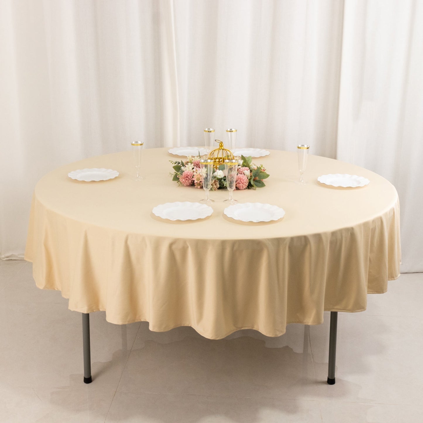 Scuba Round 90" Tablecloth Beige - Wrinkle Free & Stain Resistant Table Cover