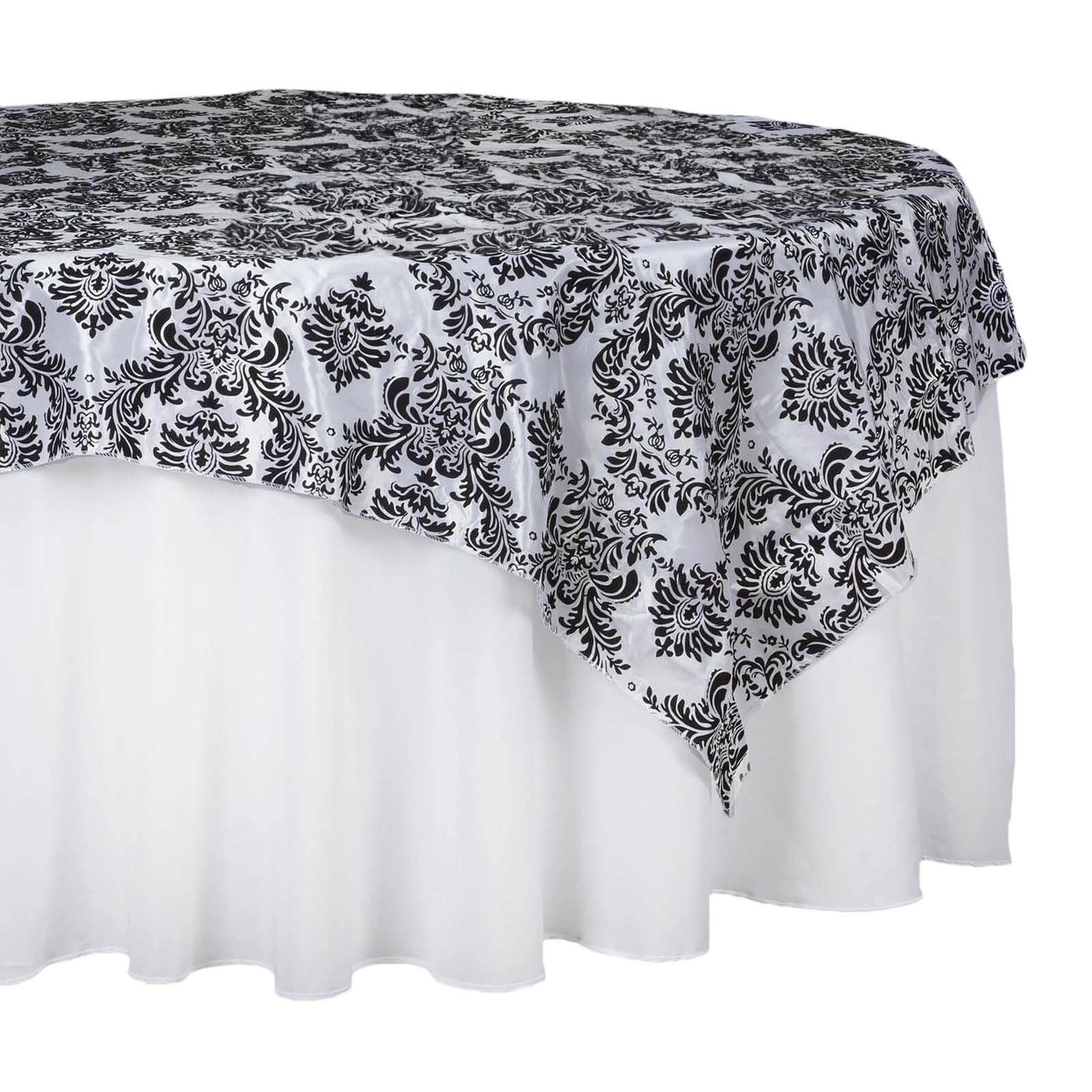 Flocking 60"x60" Table Overlay Square Tablecloth Black - Damask Design for Stylish Occasions - Linen Luxes