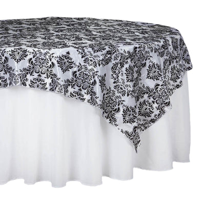 Flocking 60"x60" Table Overlay Square Tablecloth Black - Damask Design for Stylish Occasions - Linen Luxes