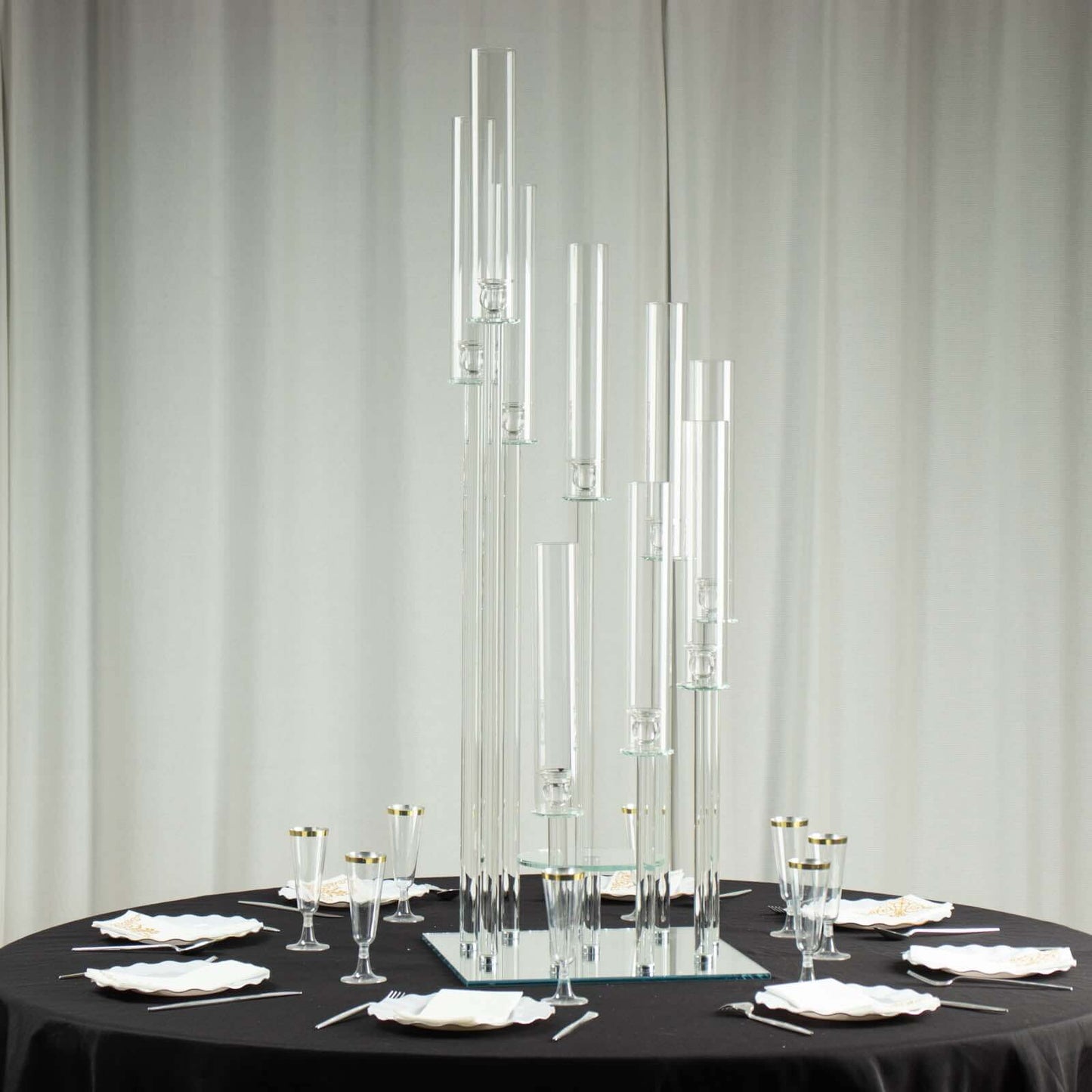 Crystal Glass Cluster Candelabra Pedestal Stand - Square Hurricane Taper Candle Holder Table Centerpiece 4ft
