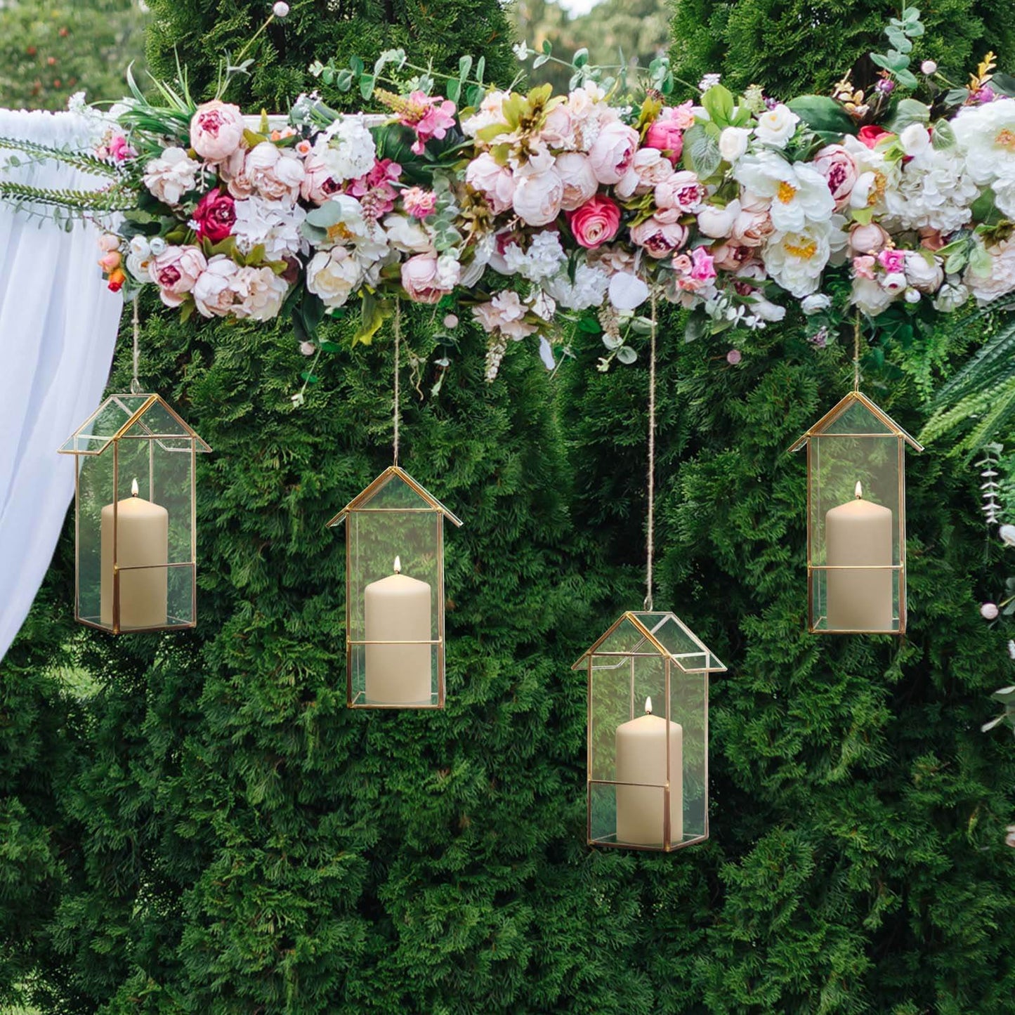 Glass Terrarium Hanging House Lantern Design Metal Gold - Versatile Holder for Air Plants & Displays 11"