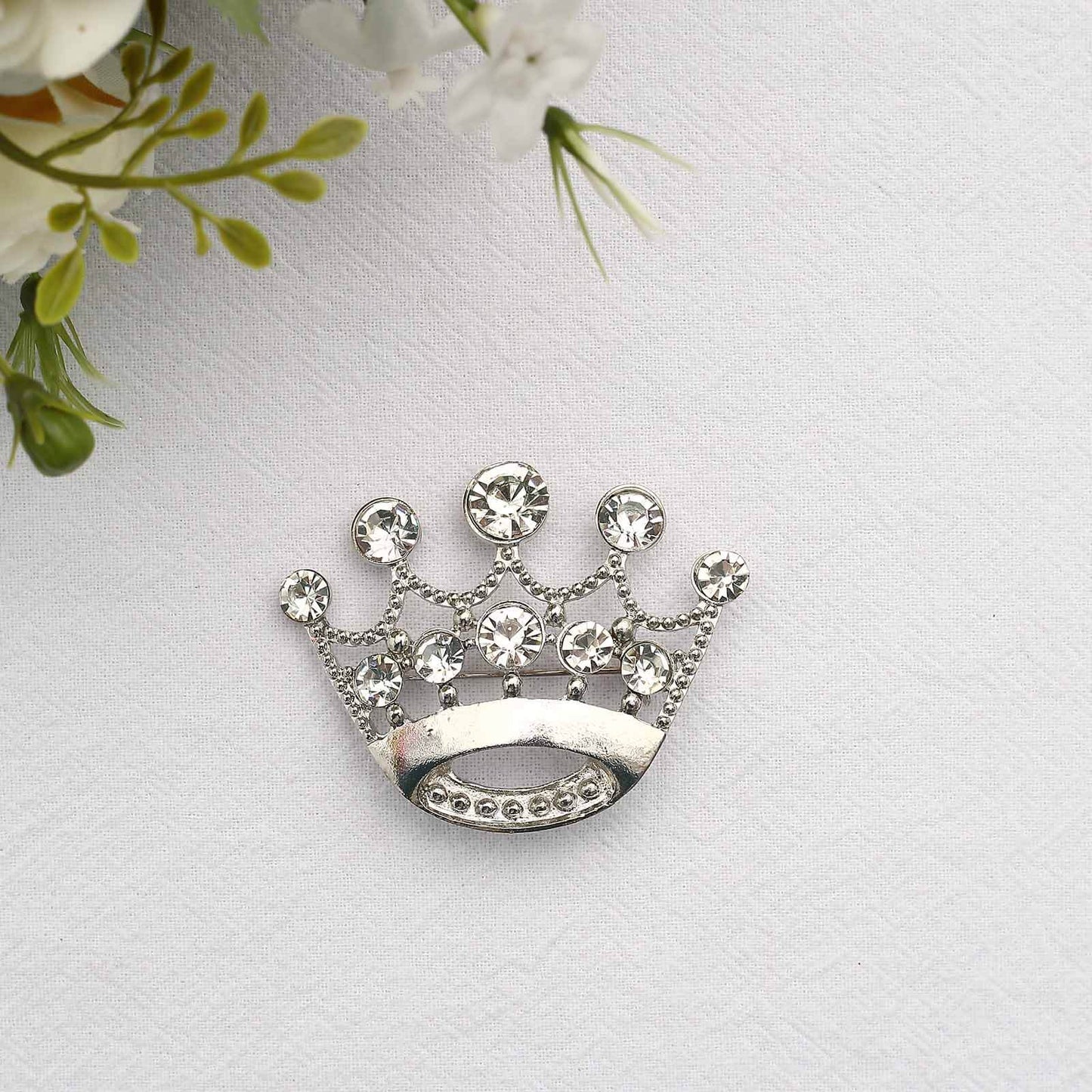 Rhinestone Metal Crown Sash Band Buckle Silver - Glittering Tiara Accent 2"