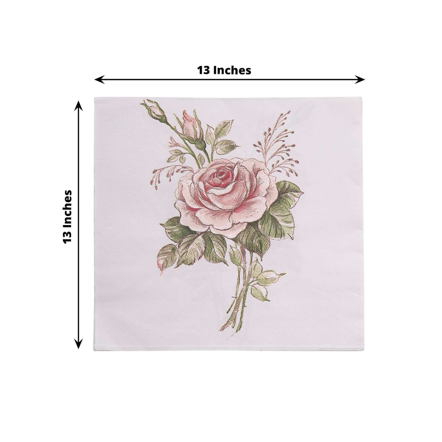 20-Pack Paper Beverage Napkins with Pink Floral Design Ivory - 2 Ply Soft 18GSM Rose Garden Wedding Napkins 6.5"x6.5"