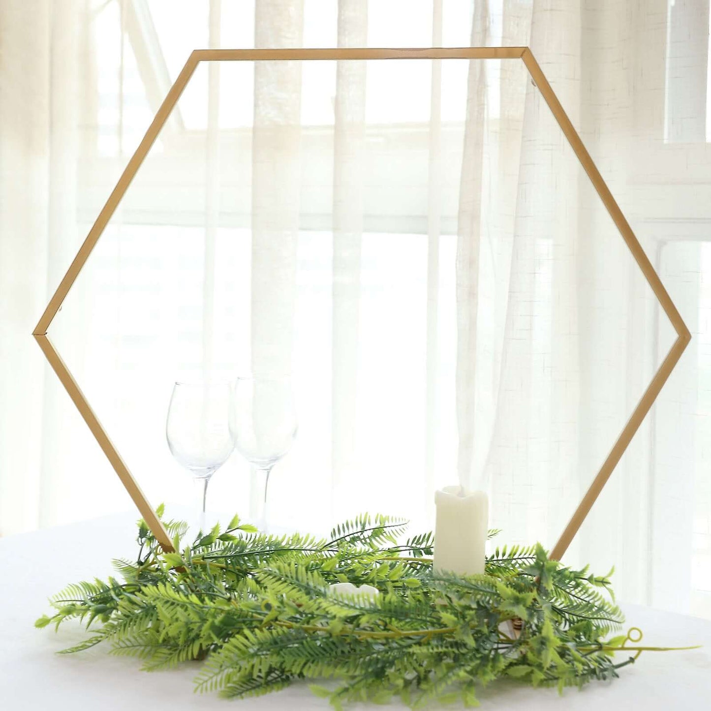 Hexagon Wedding Arch Table Centerpiece Metal Gold - Self-Standing Geometric Flower Balloon Stand 21"