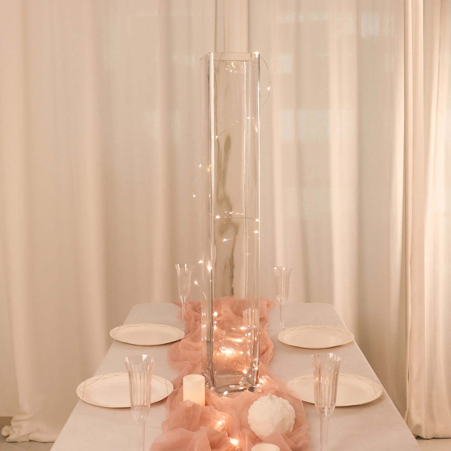 2-Pack Glass Cylinder Vases Square Clear - Durable Heavy Duty Floral Centerpieces for Weddings 32"