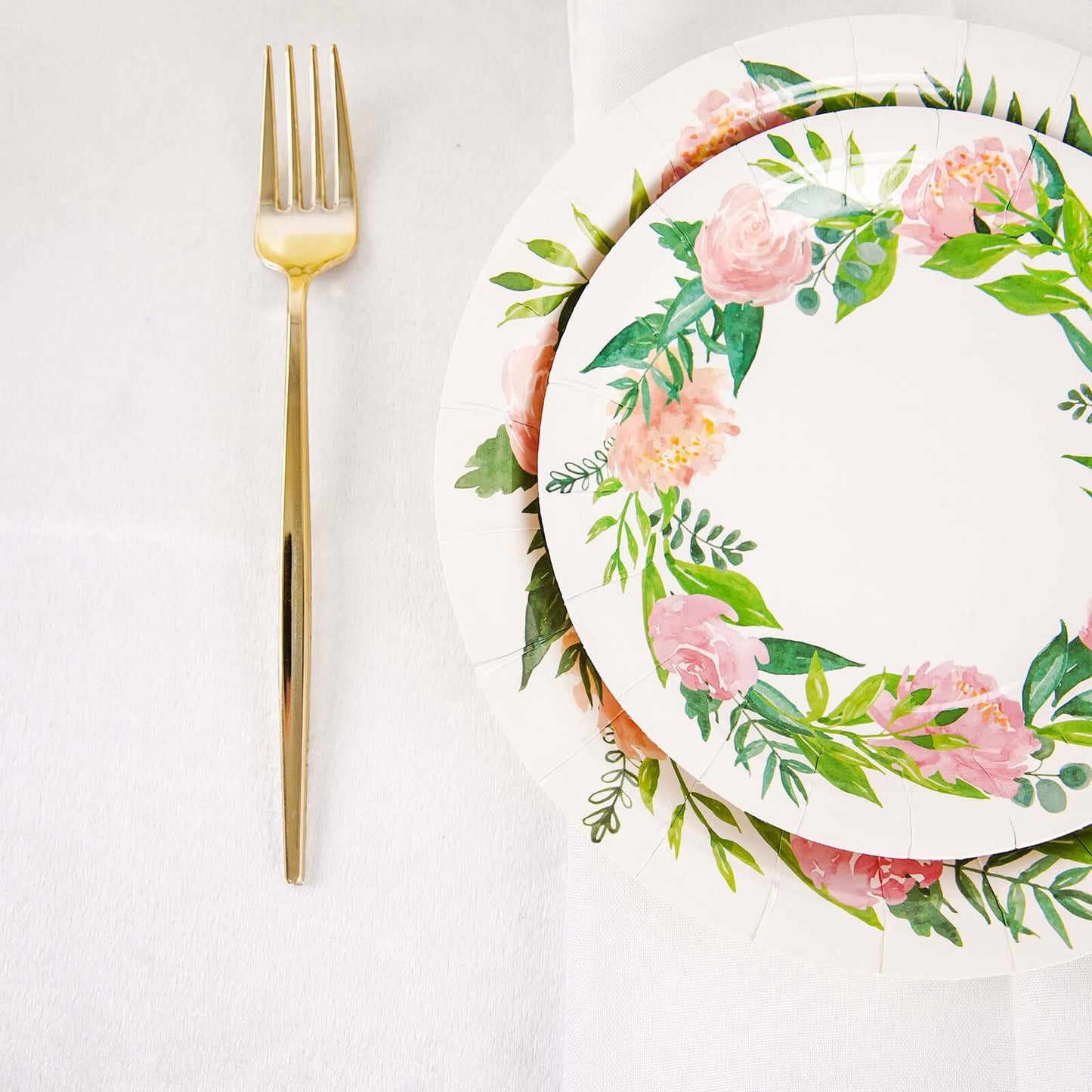 25-Pack Paper 9" Round Dinner Plates in White with Rose/Peony Flower Wreath - Disposable Party Plates for Bridal Showers & Garden Parties