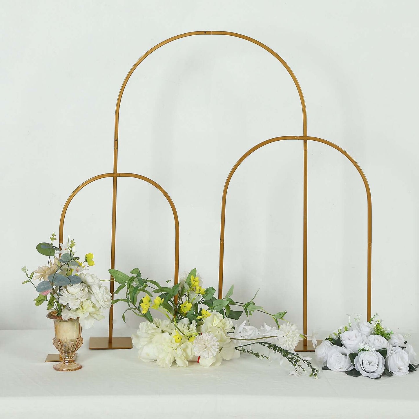 Set of 3 Chiara Arch Table Centerpieces Gold Metal - Detachable Flower Stand Frame for Weddings 20", 23", 35"